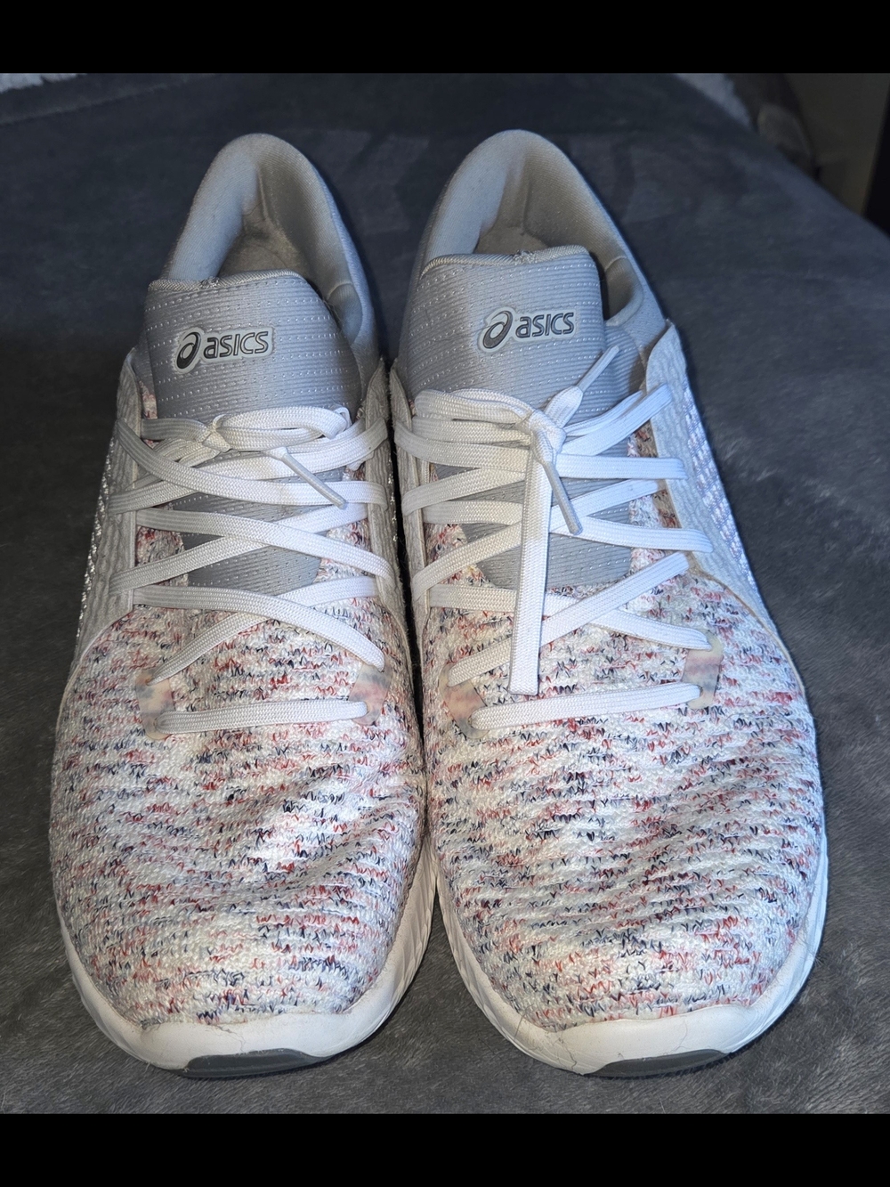 ASICS Men's Knit Running Shoes in White and Pink Speckle